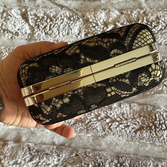 Black Lace & Silver Clamshell Evening Bag - Picture 10 of 10